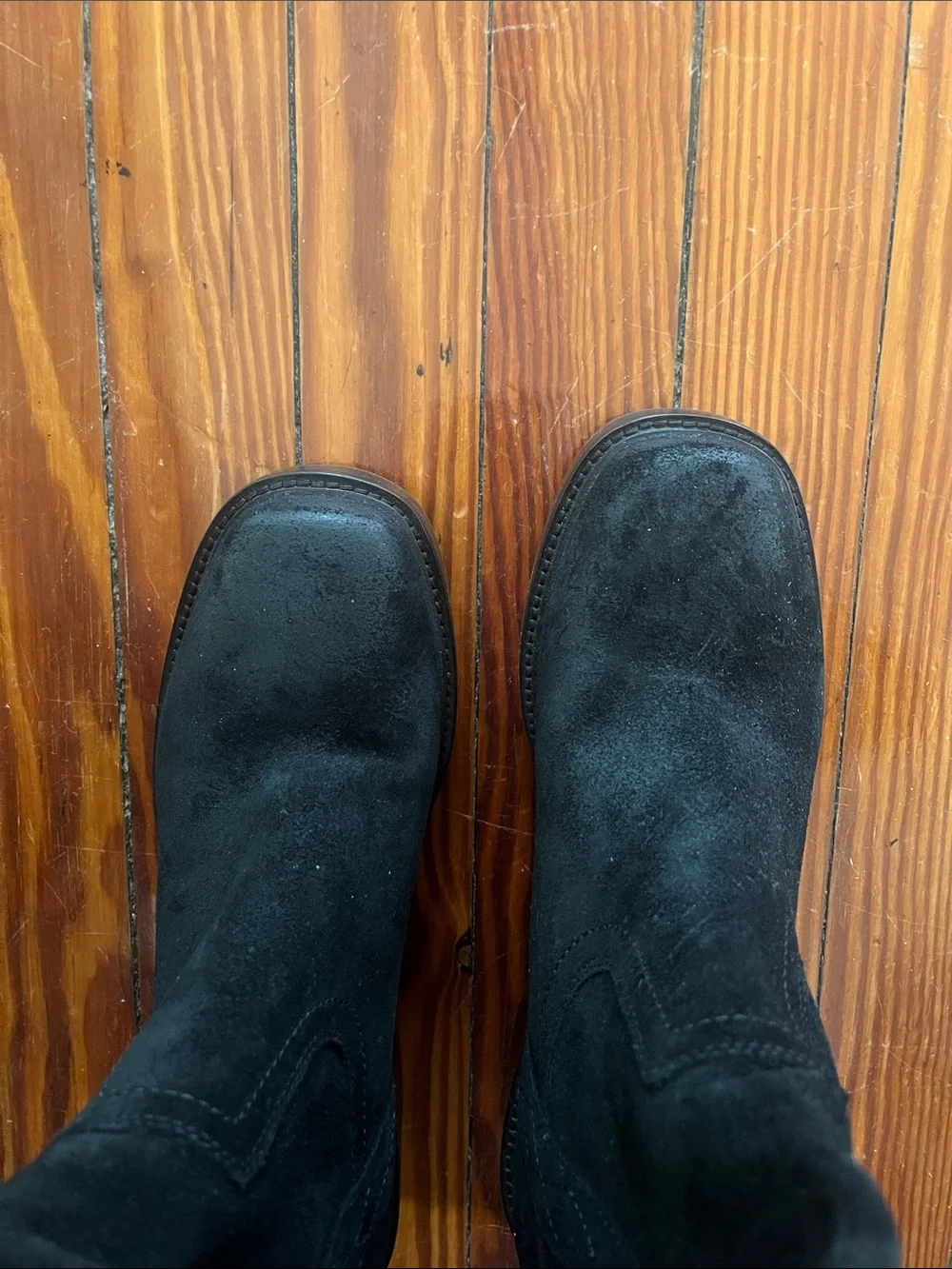 Frye Black Leather & Suede Over-the-Knee Block Heel Boots